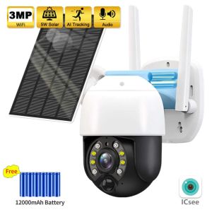 Band Solar Panel IP -Kamera WiFi 3MP 4G Videoüberwachungssicherheit Sicherheitsschutz 7/24 Long Standby Mini HD Monitor AI Detection ICSEE