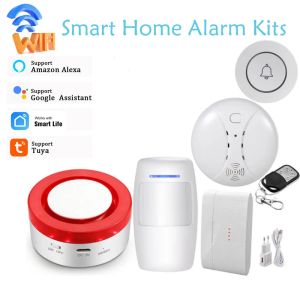 Комплекты Wi -Fi Tuya Smart Home Strobe Flash Siren Siren Alarm Wireless 433 PIR Датчик движения Детектор двери для системы защиты домов