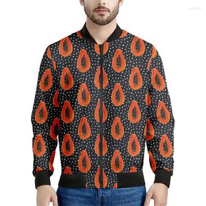 Erkek ceketler sevimli papaya 3d basılı meyve erkekler kadın moda karikatür fermuar sweatshirt sokak kat uzun kollu zip yukarı bombardıman ceketi