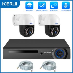 Sistem Kerui 2K 4MP HD H.265 Dış Mekan Kamera Sistem Kiti Poe NVR 4CH Ev Güvenliği CCTV Ses Gözetim Kaydedici Gece Görüşü ICSEE