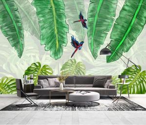 Duvar Kağıtları Tropikal Muz Yaprak Duvar Kağıdı Nordic Yağmur Ormanı Kuş Duvar Sanat Dekoru Hayvan 3d Kağıtlar Lüks Ev