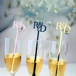 Parti Malzemeleri 50 PCS Kişiselleştirilmiş İçecek Karıştırıcıları Düğün Özel Seçimleri İsim Kart Kokteyl Etiketleri Cam Şarap Charms Swizzle Dekorasyonları 15cm