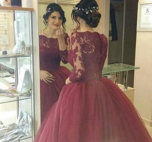 2016 Burgundy Balo Gown gelinlikleri Yunan tarzı Romantik Prenses Elbise Dantel Uzun Kollu Orta Doğu8859913