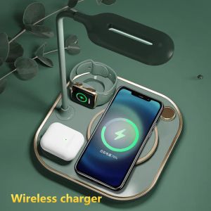 Зарядные устройства 15 Вт светодиодная настольная лампа беспроводной зарядное устройство для iPhone 13 Samsung Fast Wireless зарядка для Apple Watch Airpods Зарядка.