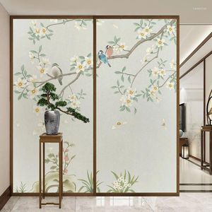Fensteraufkleber chinesischer Stil Privatsphäre statische Klammer gefrostete Tinte Malerei Blumen Pflaumenblüte Vögel Glasfilm undurchsichtig