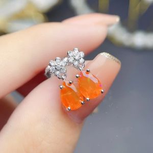 Küpe ateş opal meksika nadir turuncu küpeler 925 gümüş kırmızı turuncu doğal tedavi edilmemiş toprak mayınlı 7x5mm aaa vvs gerçek değerli taş