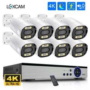 Sistem Loxcam 8CH 4K CCTV NVR Sistem POE 8MP İç Mekan Açık Renk Gece Güvenlik Kamera Kiti 4K İki yönlü Ses Video Gözetleme Seti