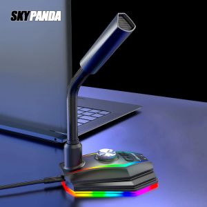 Mikrofonlar Bilgisayar USB Mikrofon RGB Base HD Ses Kartı Hoparlör Kulaklık Jack Ücretsiz Sürücü Gürültü Azaltma Alıcı