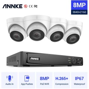 Sistem Annke 4K Ultra HD POE Video Gözetim Sistemi 8CH NVR 8MP Güvenlik Kameraları Kayıt cihazı CCTV Kit Ses Kayıt IP Kamera