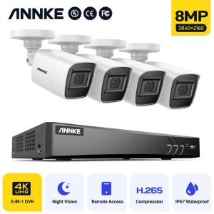 Sistema Annke 8CH 5MPN Super HD Video Sicurezza Sistema H.264+ DVR con 4x 8x da 5 MP Bulletto da cCTV impermeabile esterno Kit di telecamera CCTV Rilevamento AI