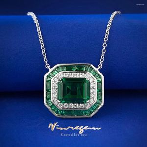 Teryaklar Vinregem 18K Beyaz Altın 8 10mm 4ct Emerald Taş Taşları Vintage Kadın Kolyeleri Kolye 925 STERLING Gümüş Güzel Takı Kızları Hediye