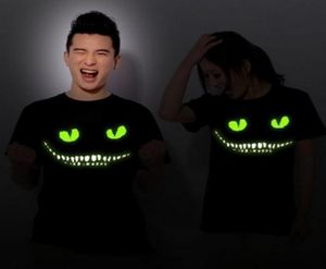 Siyah Noctilucent Baskı Dark Şeytan Cheshire Cat Gecesi Işık Kısa Kollu Men039S Kadın039s Yenilik Komik Aydınlık T Shirt Su5866751