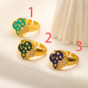 3 renk marka mektubu yüzük altın kaplama paslanmaz çelik açık yüzükler moda tasarımcısı lüks kristal kübik zirkonya yüzüğü kadın düğün takı hediyeleri boyutu ayarlanabilir