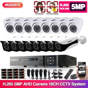 Sistem H.265 5MP 16CH AHD DVR Kiti 16 Kanal NVR Dış Mekan Su Geçirmez BNC CCTV Güvenlik Kamera Sistemi Xmeye Video Gözetleme Kiti 8CH