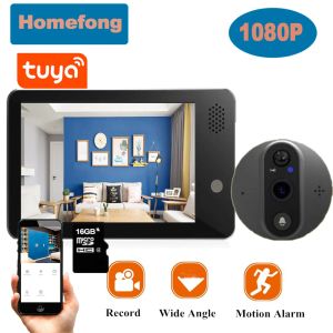 Дверные звонки Homefong 1080p Wi -Fi Wireless Peephole Video Door Dover Camera Tuya Smart Home Security Video Intercom 4,3 дюйма SD Card