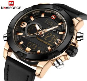 Naviforce Marka Lüks Erkekler Analog Dijital Deri Spor Saatleri MEN039S Ordu Askeri Saati Adam Kuvars Saat Relogio Masculino8226018