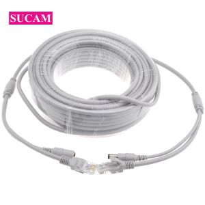 Kameralar Sucam 5m/10m/15m/20m/30m Ethernet Kablosu Cat5/Cat5E RJ45 + DC IP Ağ Kamerası için Güç Gri Kablolar NVR CCTV Sistemi