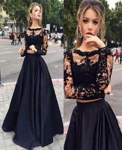İki parça balo elbisesi dantel uzun kollu siyah gece elbise şeffaf mürettebat boynu özel günler elbiseler Victoria tarzı resmi par5289407