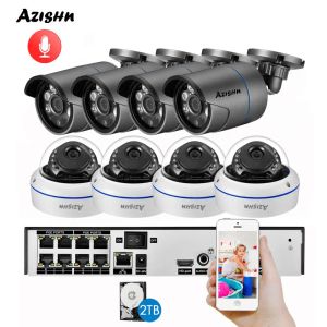 System Azishn H.265 8CH 3MP POE NVR KIT AUDIO SOUND CCTV SYSTEM 3,0MP Dome Security IP -камера P2P Внутренний набор видео наблюдения на открытом воздухе.