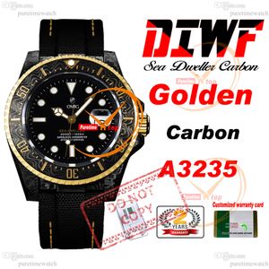 43mm deniz sakinleri altın karbon a3235 otomatik erkek izleme diwf v3 sarı altın siyah kadran naylon kayış süper baskı aynı seri kart puretime reloj hombre montre ptrx