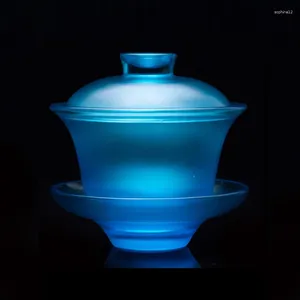 Кружки верхний класс Blue Glaze Glase Transparent Gai Wan Tea Set Bone China Sets Dehua Gaiwan Фарфоровый горшок