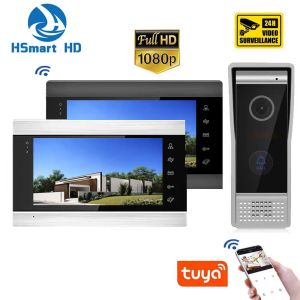 Intercom Yeni Tuya Akıllı Ev Video İnterkom Sistemi 7 inç Kablosuz Wifi Video Kapı Telefonu 1080p/AHD 110 ° kablolu kapı zili kamera