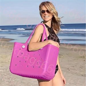 Yeni gökkuşağı bogg silikon plaj büyük lüks eva plastik plaj çantaları pembe mavi şeker kadın kozmetik çanta pvc sepet seyahat depo çantaları jöle yaz açık el çantası