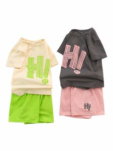 Bebek Giyim Setleri Yaz Tişörtleri ve Şort Seti Toddler Kıyafetler Çocuk Terzini Sevimli Kış Spor Kıyafet Moda Çocuk Kız Kıyafetleri 0-4 Yıl M58V#