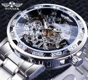 Kazanan Diamonds Lüks Saatler Tasarım Siyah İskelet Paslanmaz Çelik Mens Mekanik Saatler Moda Marka Saat Saati Relogio MAS4680507