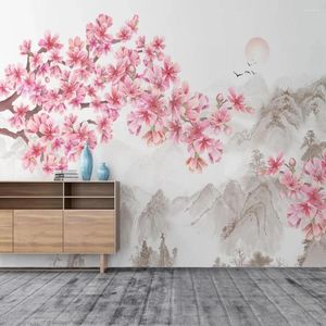 Duvar Kağıtları Milofi Özel Büyük Duvar Kağıdı Mural Magnolia Mürekkep Peyzaj Oturma Odası Arka Plan Duvar Kağıdı Dekoratif Resim