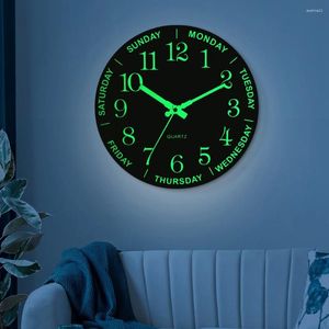 Настенные часы 12 дюймов светящиеся часы Большие часы ночные огни тихие круглые декоративные деревянные зерно