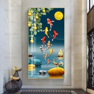 Нордические плакаты Koi Fish Wall Art для гостиной животные картинки картинки холст.