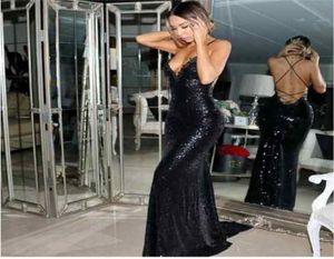 Gül Pembe Glitz Siyah Puiced Deniz Kızı Prom Elbiseleri 2018 Ucuz Spagetti Kayış Arka Süpürsüz Süpürme Tren Uzun Resmi Akşam Kadınlar Part3373909