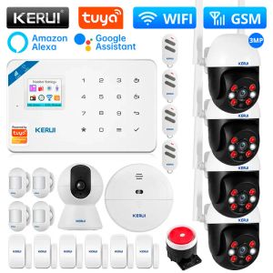 KITS KERUI W181 Sistema de alarme Wi -Fi GSM Alarme para suporte domiciliar Alexa Tuya Smart Motion Sensor Door Sensor Detector Siren Segurança