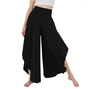 Kadın pantolonları alevlendi yoga culottes yüksek elastik bel düzensiz etek uzunlukta gevşek göbek dansı dişi pantolon