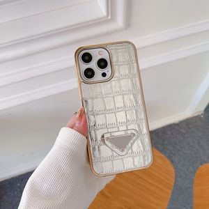iPhone 15 Pro Max Designer Phone Case для Apple 14 13 12 11 8 7 плюс роскошные крокодило-текстурированные кожаные хромированные хромированные бампер-бампер