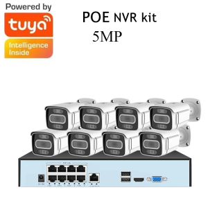 Sistem Tuya Akıllı Yaşam 8CH 5MP POE ONVIF Video Gözetim Kiti Monitörü NVR Kamera CCTV Güvenlik Metal Kabuğu Sistem Su Geçirmez