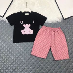 Çocuk Tasarımcı Giysileri T-Shirts Japon ve Kore Ayı Ruh Halleri Donanma Tarzı Çocuk Denizci Yakası Pamuk Keten Tişört Pantolon 2 PCS Yaz Giysileri Set Kızlar Takım