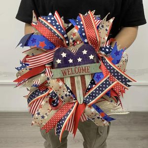Dekoratif Çiçekler Ahşap Kapı Çelenk 1 PCS Dört Temmuz Çelenk Patriotic Amerikan El Yapımı Anma Günü Tatil Yay