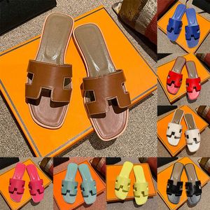 Luxury Flat H Slides Women Designer hermes Oran Sandals Calfskin Leather Slippers Brown Black White Red Pink Lady【code ：L】Shoes Clog Sliders