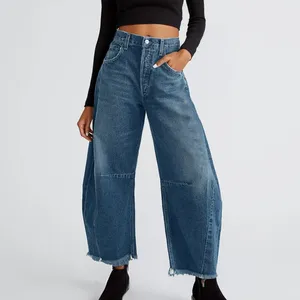 Calça feminina jeans azul jeans largo algodão alteração na cintura casual calças soltas escritórios mulheres mulheres primavera outono 2024