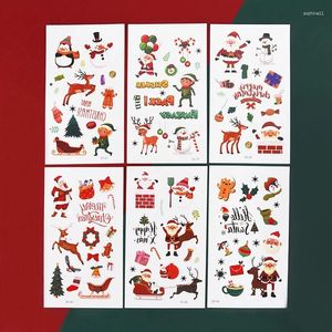 Parti Dekorasyonu 10 PCS Karikatür Noel Geçici Dövme Çıkartmaları Noel Baba Kardan Adam Su Geçirmez Sticker Noel Dekor Çocuk Çocuk Hediyeleri 2024