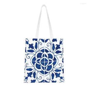 Sacchetti della spesa riutilizzabile blu blu portoghese Pesti di porcellana sacca tela spalla spalla portatile pattern flower shopper