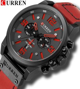 Reloj hombre rahat kuvars erkekler için saatler curren moda kırmızı deri spor erkekler kol saati kronograf erkek saat lj2011196346821