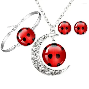 Partyversorgungen Pesenar Runde Polka Punkt Lady Bug Time Edelstein Mond Halskette Set Silberohrringe Armbandschmuck Großhandel Großhandel