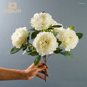 Dekoratif Çiçekler 5 Başlık İpek Peonies Yapay Beyaz Düğün Ev Dekor Buket Buket Güzel Sonbahar Sahneleri Düzenleme Şakayık Sahte Çiçek