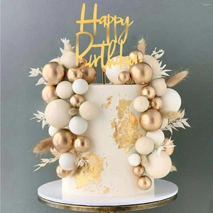 Вечеринка поставки хаки шарики торт топпер бохо трава белый золотой жемчуг с днем рождения украшения для свадьбы