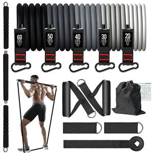 12pcs Pilates Çubuk Kiti Direnç Bantları Set Seti Sıkışmaz Fitness Stick Elastik Egzersiz Egzersiz 200lbs 150lbs 240402