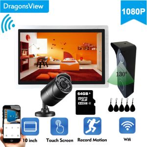 Дверные звонки DragonsView Wi -Fi Wireless Video Door Phone Intercom для домашней безопасности 10 -дюймовый сенсорный экран 1080p Doorled Smart Ip Phone