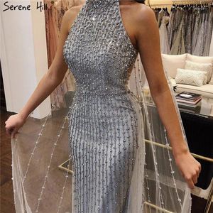 Parti Elbiseleri Dubai Tasarım Gümüş Seksi Denizkızı Pron Sleeveless Boncuk Illusion Lüks Balo Elbiseleri 2024 Serin Hill BLA70087